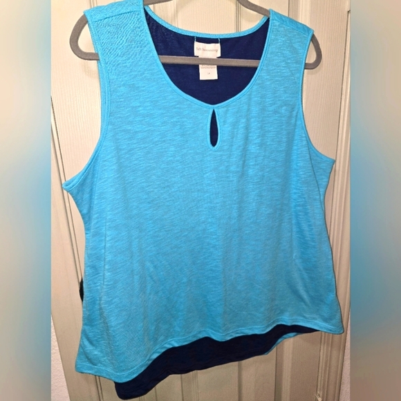 NWOT Soft Surroundings Keyhole Neck Reversible Tank Top Shirt Teal Navy Blue 1X - Picture 1 of 6